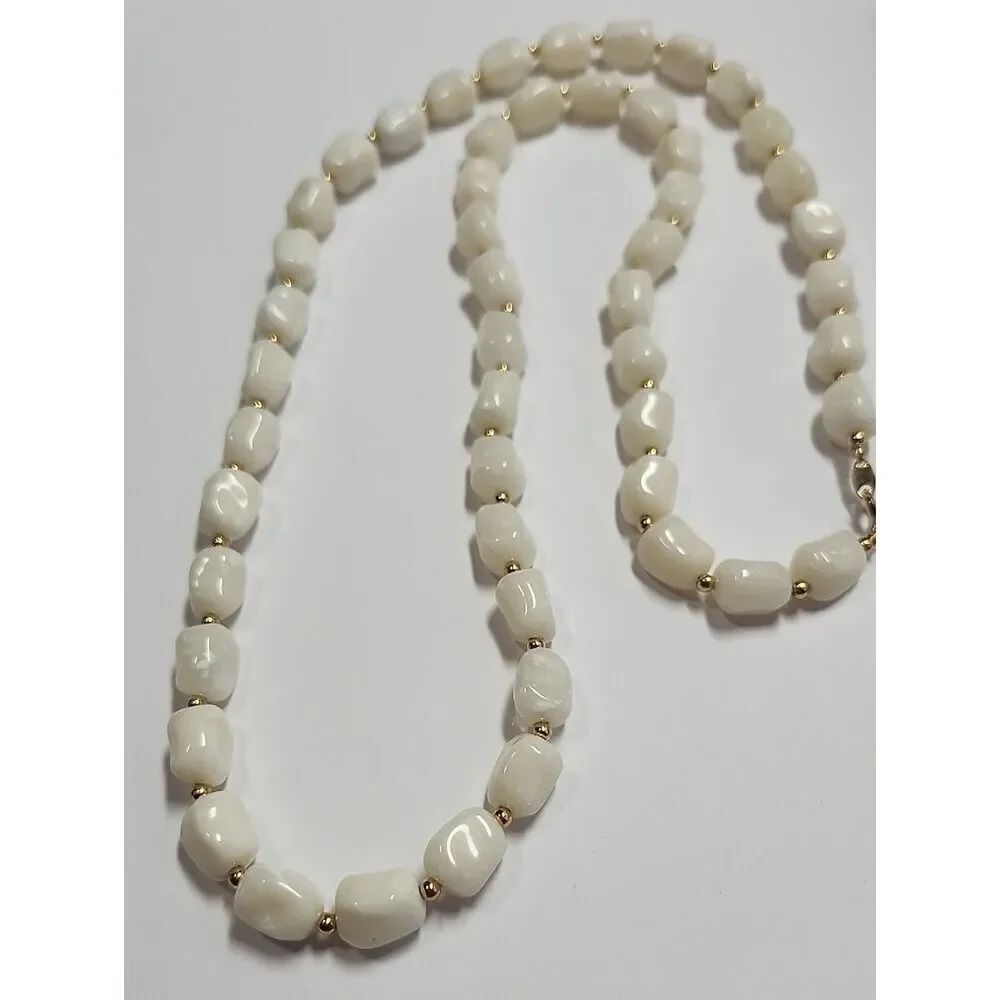 Trifari Vintage White Beaded Necklace with Gold Accents - Women Jewelry